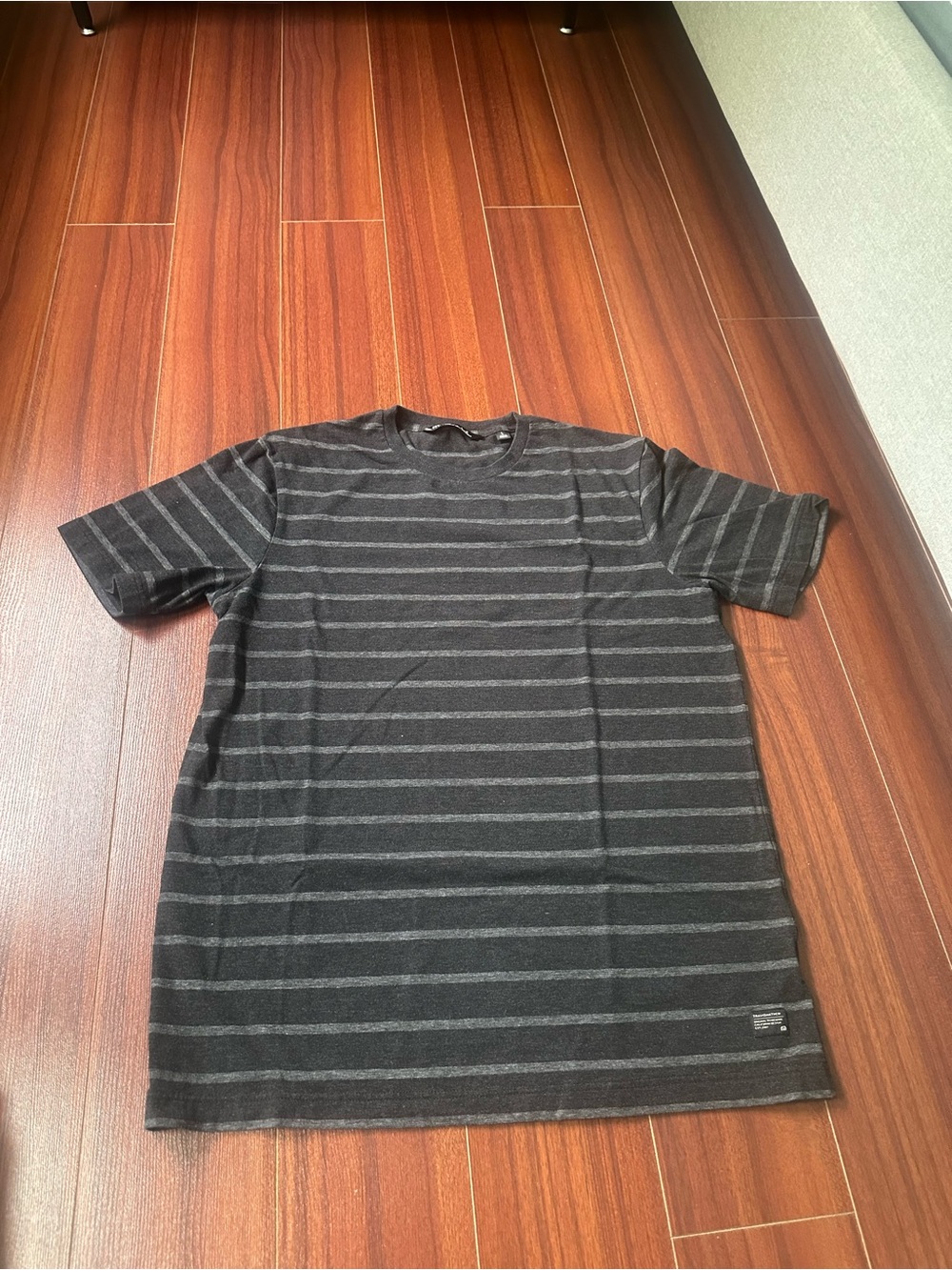 TravisMathew Men's Charcoal and Light Gray Striped Crewneck Tee